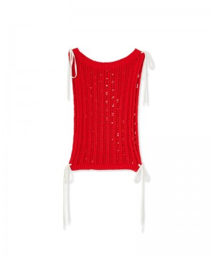 Red MSGM Crochet Shirt Cotton Sleeveless Top | USA_MSGM16861