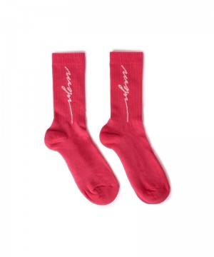 Red MSGM Socks With Jacquard Cursive Logo | USA_MSGM42366