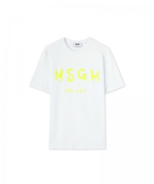 White MSGM Brushstroke Logo | USA_MSGM24432