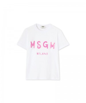 White MSGM Brushstroke Logo | USA_MSGM85336