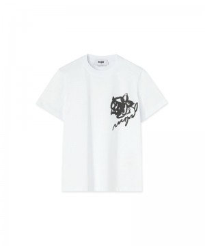 White MSGM Brushstroke Rose Graphic | USA_MSGM87210