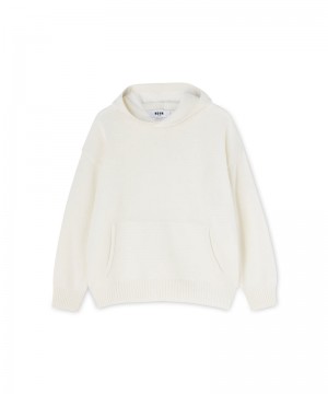 White MSGM Cable Color-block Cashmere Blend Crewneck Sweater | USA_MSGM80020