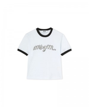 White MSGM Contrasting Borders And Logo | USA_MSGM25516