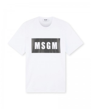 White MSGM Cotton Box Logo | USA_MSGM58532