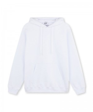 White MSGM Cotton Sweatshirt With A Maxi Logo On The Hood | USA_MSGM33191