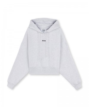 White MSGM Cotton Sweatshirt With Hood And Micro Logo | USA_MSGM10100