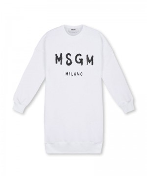 White MSGM Cotton With Brushed Logo | USA_MSGM51058