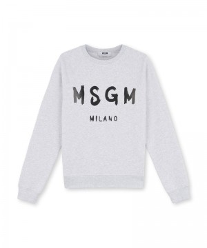 White MSGM Crew Neck Cotton Sweatshirt With A Brushed Logo | USA_MSGM94854