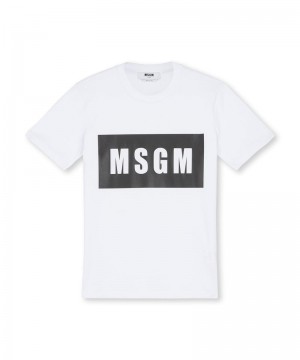 White MSGM Crew Neck Msgm Box Logo | USA_MSGM87290