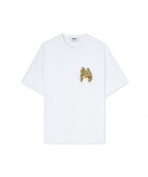 White MSGM Embroidered Beaded Logo | USA_MSGM45763