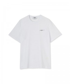 White MSGM Embroidered Cursive Logo | USA_MSGM40920