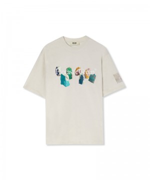 White MSGM Fantastic Green Inverse Series Organic Jersey Cotton | USA_MSGM48761