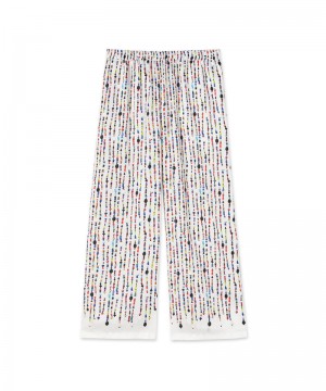 White MSGM Fluid Fabric Pants With Beaded Print | USA_MSGM99840