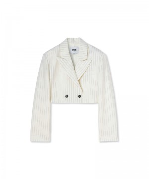 White MSGM Fresh Wool Pinstripe Crop Jacket | USA_MSGM32229