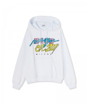 White MSGM Hooded Sweatshirt With Street Style Graphic | USA_MSGM18445