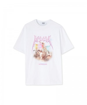 White MSGM Laser Eyed Cat Graphic | USA_MSGM67308