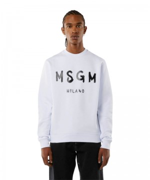 White MSGM Long Sleeved Cotton Sweatshirt | USA_MSGM42666