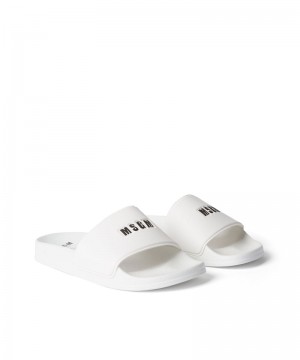 White MSGM Mini Logo Pool Slides | USA_MSGM56765