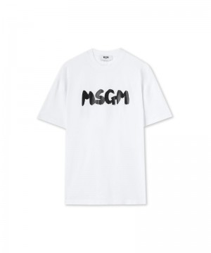 White MSGM New Brushstroke Logo | USA_MSGM57757