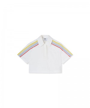 White MSGM Poplin Polo Shirt With Applications | USA_MSGM12641