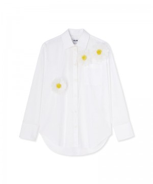 White MSGM Poplin Shirt With Rhinestone Application | USA_MSGM14622