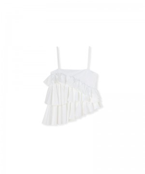 White MSGM Poplin Top With Suspenders And Bow | USA_MSGM27737