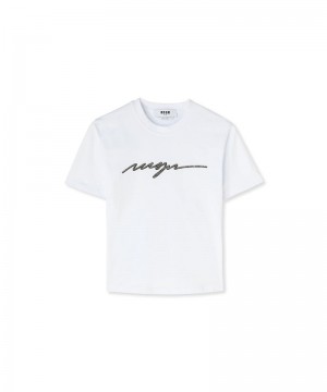 White MSGM Rhinestone Logo | USA_MSGM17119