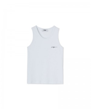 White MSGM Ribbed Jersey Tank Top With Embroidered Cursive Logo | USA_MSGM84699