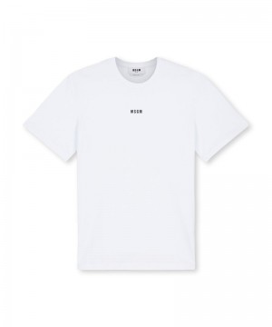 White MSGM Round Neck Cotton Micro Logo | USA_MSGM75392