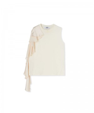 White MSGM Sleeveless Satin Ruffles | USA_MSGM72772