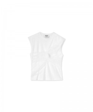 White MSGM Sleeveless Top With Tulle Applications | USA_MSGM77743