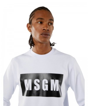 White MSGM Solid Colour Cotton Sweatshirt With A Box Logo | USA_MSGM57505