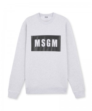 White MSGM Solid Colour Cotton Sweatshirt With A Box Logo | USA_MSGM31268