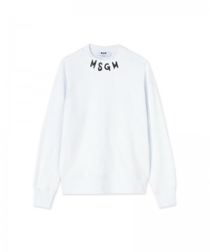 White MSGM Sweatshirt With Brushstroke Logo | USA_MSGM74084