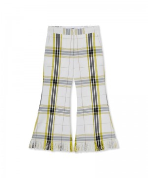 White MSGM Tecno Canvas Check Crop Pants | USA_MSGM49182