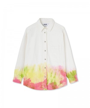 White / Yellow MSGM Bull Cotton Shirt With Tie-dye Treatment | USA_MSGM94931