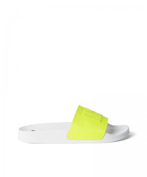 White / Yellow MSGM Large Logo Pool Slides | USA_MSGM81582