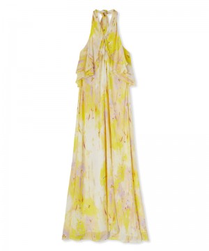 Yellow MSGM Long Sleeveless With Georgette "Artsy Flower" Print | USA_MSGM19717