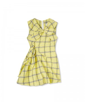 Yellow MSGM Poplin Check Short Draped With Bows | USA_MSGM26477