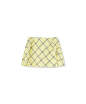 Yellow MSGM Poplin Check Wide Mini Skirt | USA_MSGM46652