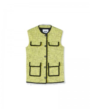 Yellow MSGM Salt And Pepper Tweed Sleeveless Jacket With Pockets | USA_MSGM68772