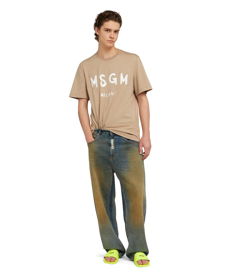 Beige MSGM Brushstroke Logo | USA_MSGM21471