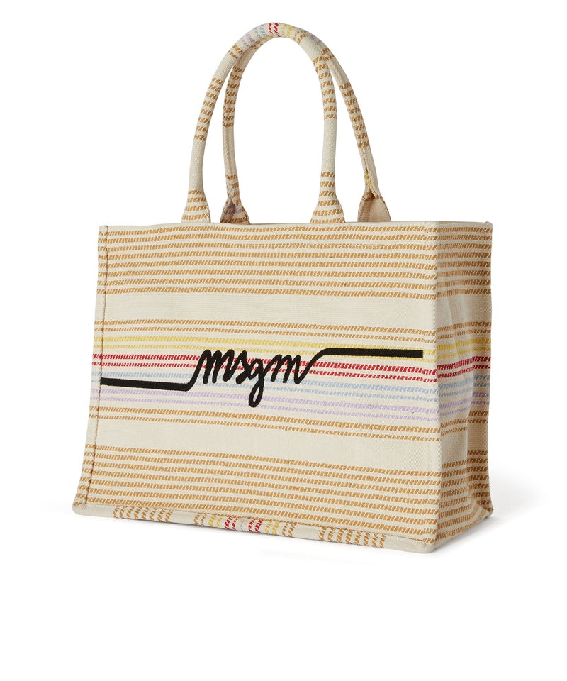 Beige MSGM Cotton Canvas Tote With Embroidered Logo | USA_MSGM32875