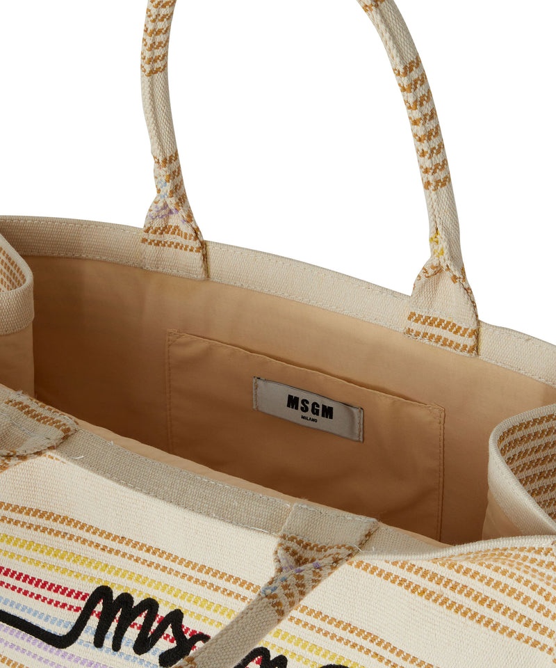 Beige MSGM Cotton Canvas Tote With Embroidered Logo | USA_MSGM32875