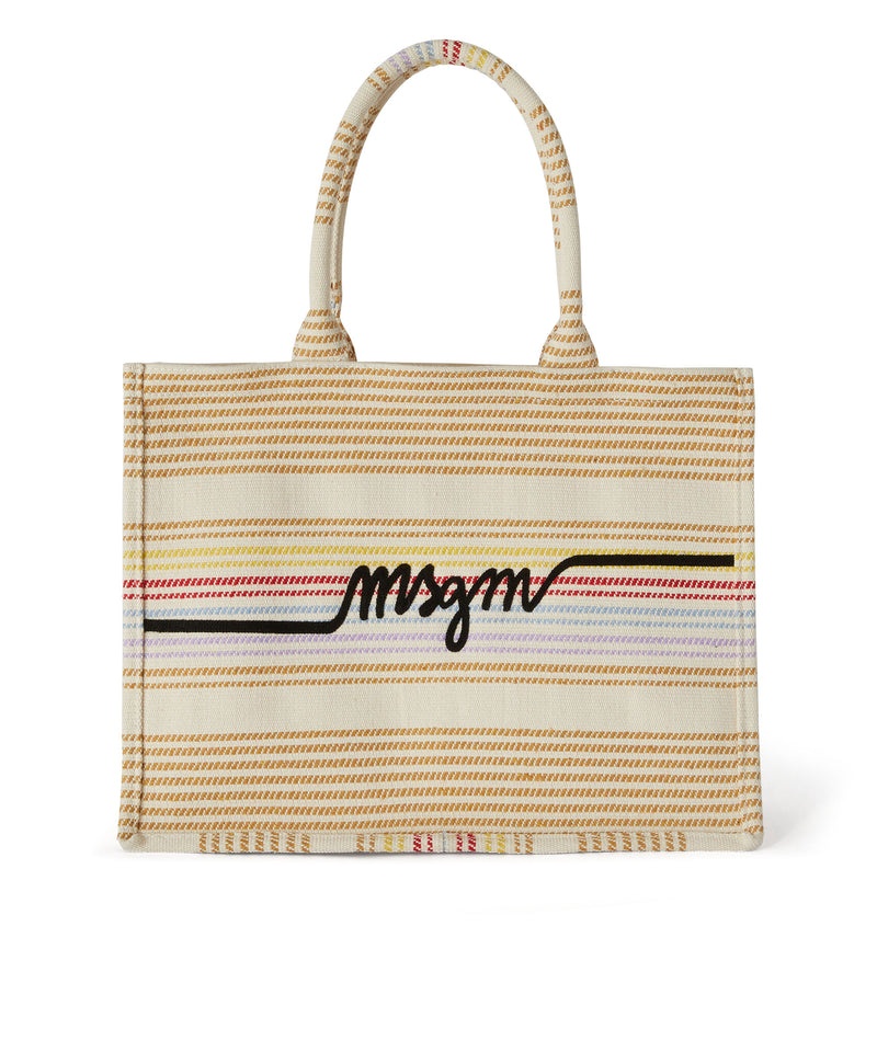 Beige MSGM Cotton Canvas Tote With Embroidered Logo | USA_MSGM32875