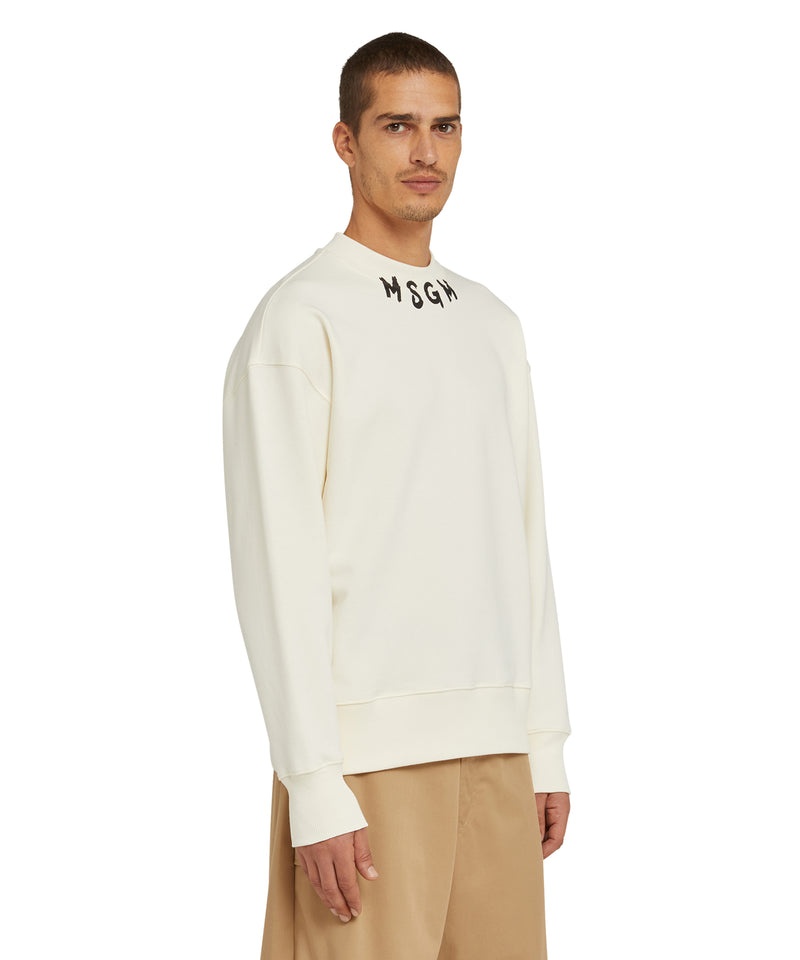 Beige MSGM Cotton Crewneck Sweater Wth Msgm Brushstroke Logo Positioned At The Neck | USA_MSGM31448