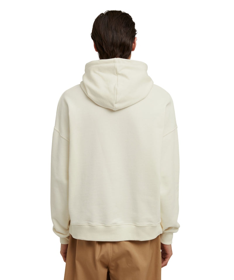 Beige MSGM Cotton Hooded Sweatshirt With Msgm Brushstroke Logo | USA_MSGM32888