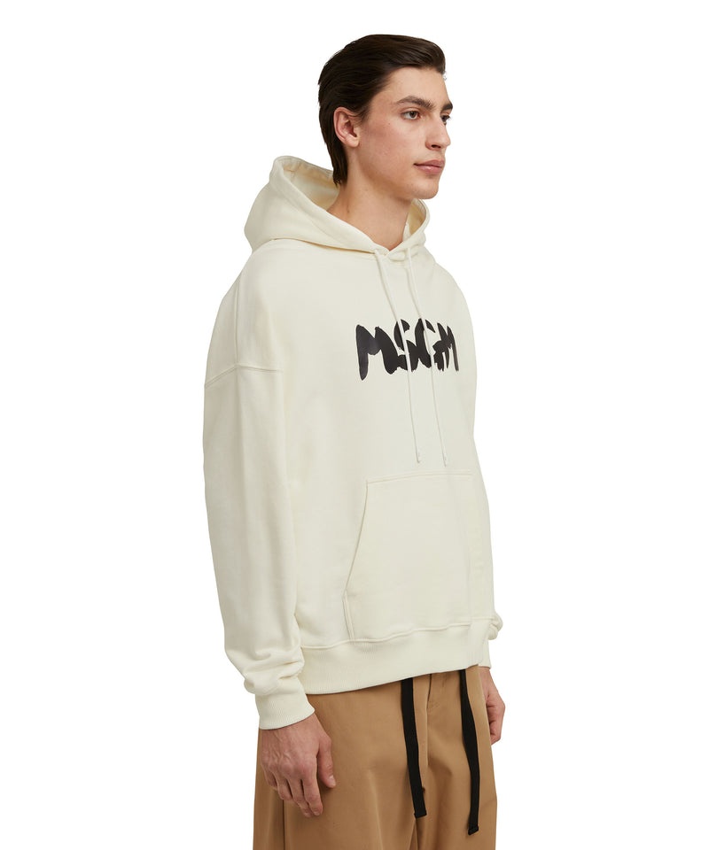 Beige MSGM Cotton Hooded Sweatshirt With Msgm Brushstroke Logo | USA_MSGM32888