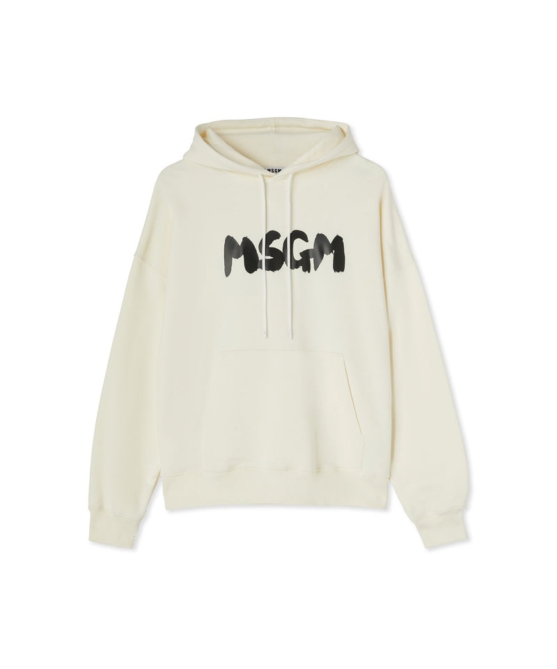 Beige MSGM Cotton Hooded Sweatshirt With Msgm Brushstroke Logo | USA_MSGM32888