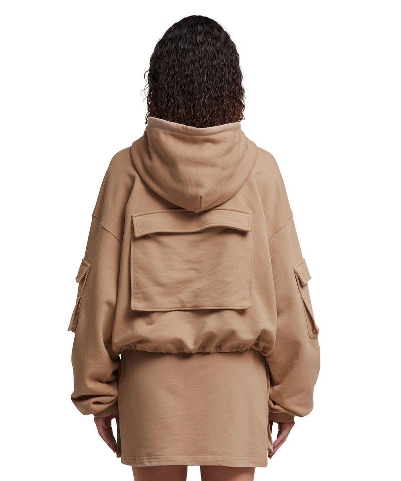 Beige MSGM Crop Sweatshirt With Hood And Large Pockets | USA_MSGM90162